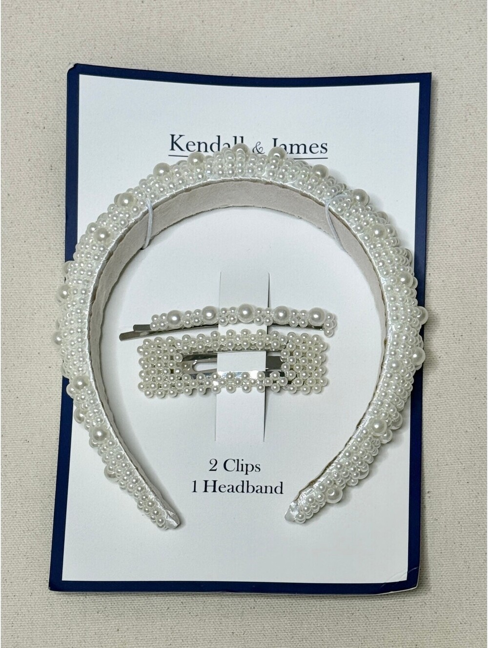 Kendall & James Pearl Headband Hair Clip Set White 3 Piece NWT Bridal